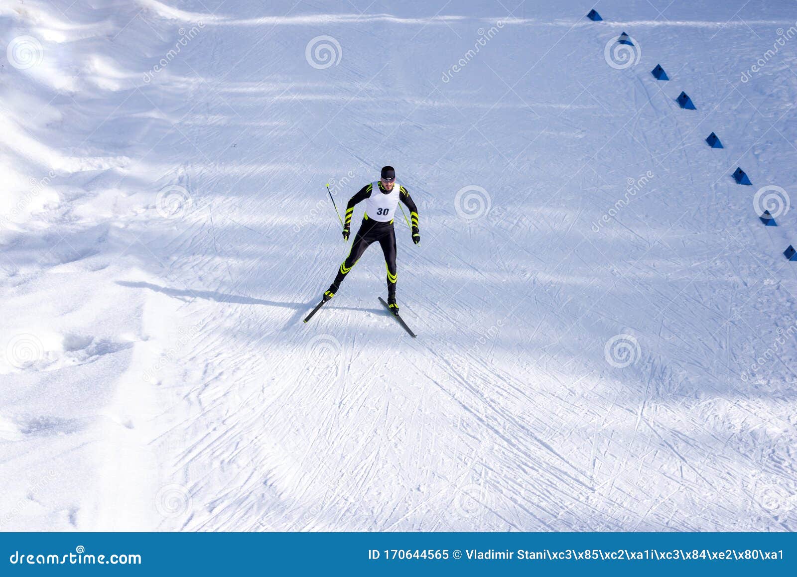 A man cross skis only